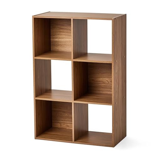 6-Cube Storage Organizer, Bookcase, 3 Open & 3 Closed Back Shelves, Vertical/Horizontal Placement, 11" Cubes (Warm Walnut) - color: Warm Walnut