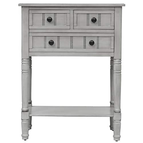 RuiSiSi Narrow Entryway Table with Three Storage Drawers, Small Console Table with Bottom Shelf for Entryway Foyer, Gray Wash