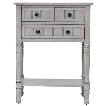 RuiSiSi Narrow Entryway Table with Three Storage Drawers, Small Console Table with Bottom Shelf for Entryway Foyer, Gray Wash