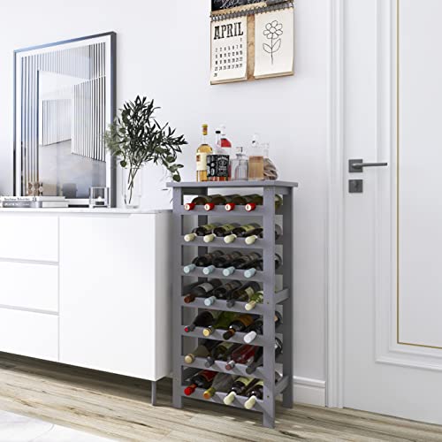 SMIBUY Bamboo Wine Rack, 28 Bottles Display Holder with Table Top, 7-Tier Free Standing Storage Shelves for Kitchen, Pantry, Cellar, Bar (Grey) - color: Grey