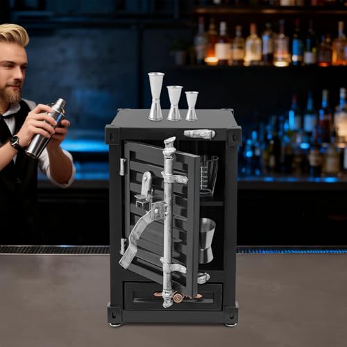 Industrial Metal Container Side Table, 3-Tier End Tables with Drawers, Bedside Table, Container Style Locker Wrought, Retro Style Metal Container Cabinet for Bar/Bedroom/Garage (Black) - color: Black
