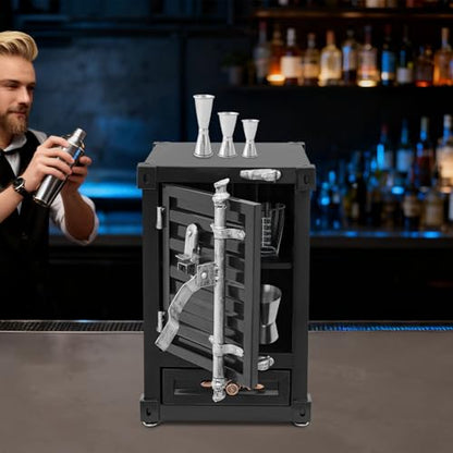 Industrial Metal Container Side Table, 3-Tier End Tables with Drawers, Bedside Table, Container Style Locker Wrought, Retro Style Metal Container Cabinet for Bar/Bedroom/Garage (Black) - color: Black