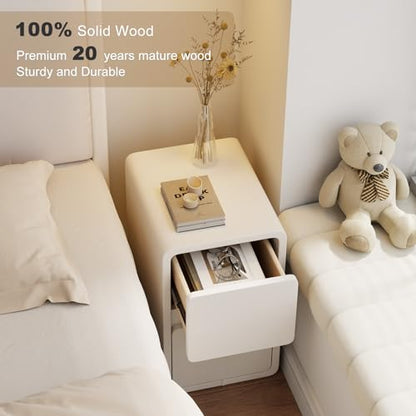 AQIMUELE Narrow Nightstand - Narrow Bedside Table with Drawers, Wood Small Nightstand with Leather Surface for Bedroom, White - 11.8" W - color: White (2 Drawers), size: 11.8"W