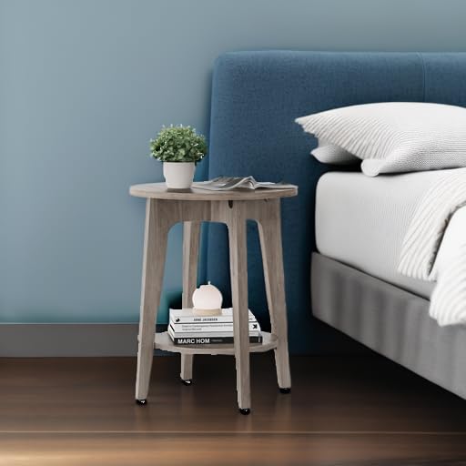 VASAGLE MAEZO Collection - Side Table, 2-Tier Small Round End Table, Nightstand with Tapered Legs, Curved Transitions, for Small Spaces, Living Room, Bedroom, Heather Greige ULET283T02 - color: Heather Greige, size: 1 pack