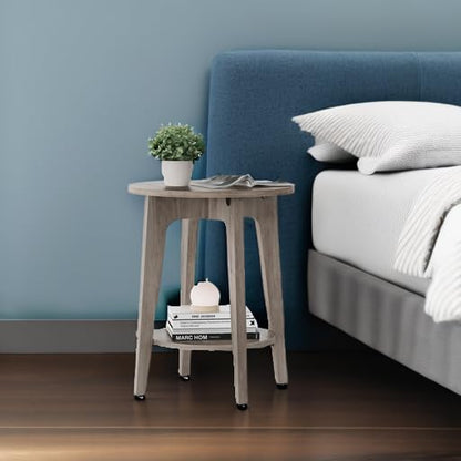 VASAGLE MAEZO Collection - Side Table, 2-Tier Small Round End Table, Nightstand with Tapered Legs, Curved Transitions, for Small Spaces, Living Room, Bedroom, Heather Greige ULET283T02 - color: Heather Greige, size: 1 pack