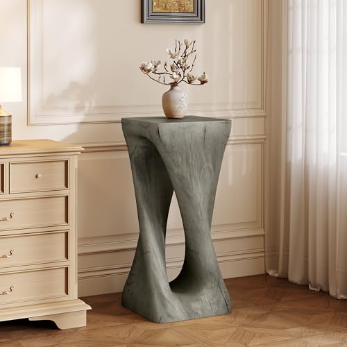 IRONORA Twisted Hollow Wood Grain Pedestal Side Table, Rustic Hourglass Sculpture Accent End Table, Heavy Duty Decorative Console Table for Entryway Living Room Wabi Sabi Farmhouse Decor - color: Style B-grey