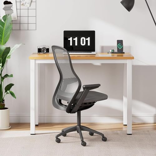 sogesfurniture Computer Office Desk Computer Table with BIFMA Certification Sturdy Office Desk Writing Desk,Teak&Black,BHUS-AC3BW-8040
