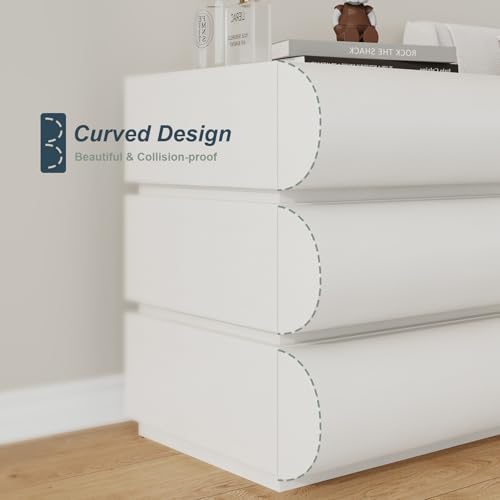 IKuinen Nightstand, Minimalist Bedside Table with 3 Solid Wood Drawer, Night Stands with Microfiber Leather, End Table for Bedroom-White - size: 3 Drawers