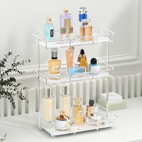 Bathroom Organizer Countertop Perfume Organizer Makeup Organizer Cosmetics Storage Display Rack Vanity Tray Dresser Stainless Steel Gold Shelf White Marble Ceramic Tray - color: 3 Tier L-sliver