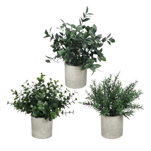 3 Pack Small Potted Fake Plants for Desk Shelf Bedroom Decor | Dark Green Artificial Eucalyptus in paper Pul, Faux Greenery Perfect for Bathroom Kitchen Farmhouse Coffee Room Home Decor - color: Dark Green