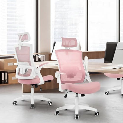 NEO CHAIR Ergonomic Office Desk Chair High Back Computer Gaming Mesh Chair with Comfy Task Adjustable Arms Lumbar Support Headrest Swivel for Home Office (Pink) - color: Pink
