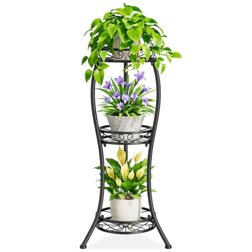 iDavosic.ly 3 Tier Tall Metal Plant Stand Indoor Outdoor, Wrought Iron Corner Flower Pot Holder Shelf, 34 Inch Vertical Display Rack for Patio Porch Living Room Garden, Black - color: Black, size: 3 Tiers