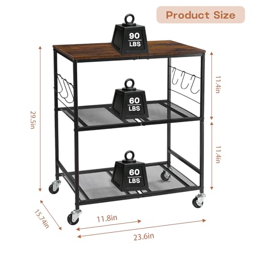 Rolling Kitchen Microwave Cart, 3 Tier Microwave Stand with Storage, Small Kitchen Island on Wheels, Wood and Mental Kitchen Shelf Rack, Black Organizer for Living Room, Office, Balcony - color: Black