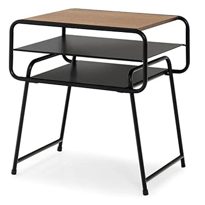 Giantex 3-Tier Side End Table with Shelf, Accent Side Table with Steel Frame, Modern Nightstand for Small Space, Couch Snack Table for Living Room Bedroom Study Easy Assembly (1, Brown & Black)