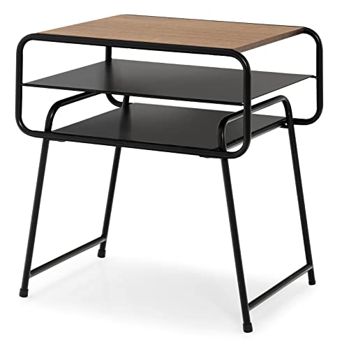Giantex 3-Tier Side End Table with Shelf, Accent Side Table with Steel Frame, Modern Nightstand for Small Space, Couch Snack Table for Living Room Bedroom Study Easy Assembly (1, Brown & Black)