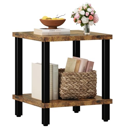MMEOLUOOK Large End Table Square Side Table Modern Sofa Table 20 Inch Industrial Coffee Table NightStand with 2-Tier Storage Shelf for Living Room Bedroom Rustic Brown MLBZ06R - color: Rustic Brown