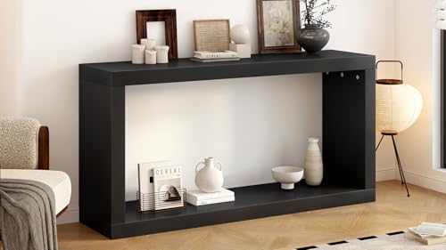 JOSHEN 60" Entryway Hallway Shelf Table, Easy-Assembly Square Table, Stable Space-Saving for Living Room, Black - color: Black