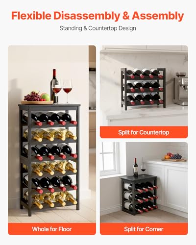 VEVOR 24 Bottle Detachable Wine Rack, 6-Tier Wine Bottle Holder,Solid Bamboo Wood Freestanding Floor Display Wine Storage Shelves with Table Top, for Kitchen,Cellar,Bar,Dining Room,Living Room(Black) - size: 24 Bottle