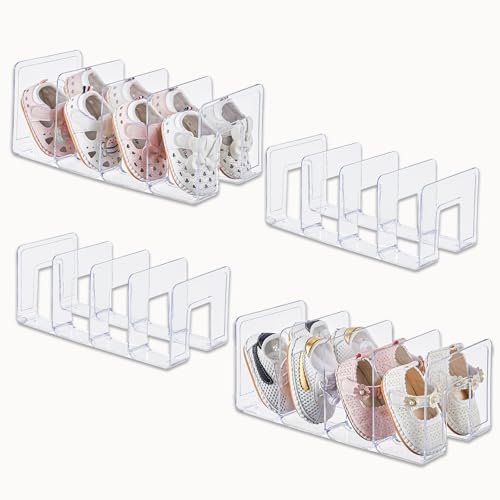 UFORU Acrylic Toddler Shoe Organizer,Kids Shoe Rack for Closet Storage | 4-Pack Clear Small Shoe Rack Stackable 4‑Section Baby Shoe Organizer,Also Organizes Books,Files,Purses and Desk Supplies - color: 4pcs
