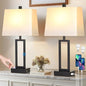 Touch Control Table Lamps with 2 USB Charging Ports & AC Outlets, 23" Tall Modern Nightstand Bedside Lamp for Bedroom, 3-Way Dimmable Metal Table Lamp with Fabric White Shade for Living Room End Table - color: White