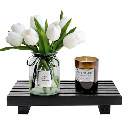 Small Bathroom Counter Organizer Tray Decorative Wood Display Pedestal Stand Kitchen Counter Soap Tray Wooden Risers for Bathroom Sink Accessories Vanity Black Bathroom Decor Dish Soap Holder - color: Black, size: 8.7" x 4" x 1.6"