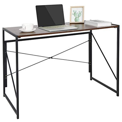 ZenStyle Folding Computer Desk, Writing Study Desks for Home Office, Corner Laptop Gaming Folding Table with Metal Frame, 39 Inches,Brown