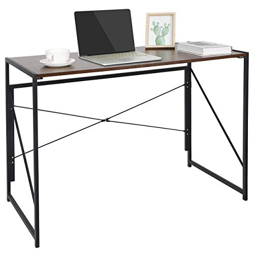 ZenStyle Folding Computer Desk, Writing Study Desks for Home Office, Corner Laptop Gaming Folding Table with Metal Frame, 39 Inches,Brown