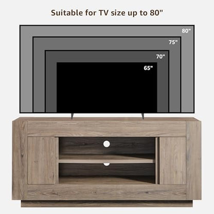 OKD Modern 70" TV Stand, Entertainment Center for TVs Up to 80", Media Console with Large Open Storage & Side Cabinets, Thick Wood Design for Living Room, Alder Grey - color: Alder Grey