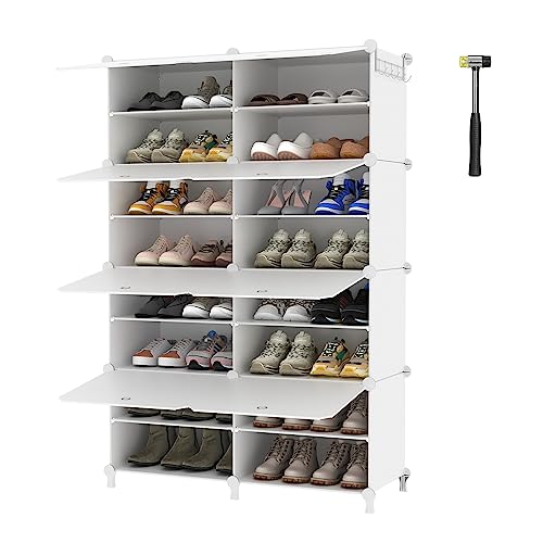 AWTATOS 8 Tiers Shoe Rack Organizer, 32 Pair Shoe Storage Cabinet, White | DIY Stackbale Plastic Shoe Organizer Shelves for Closet Entryway Hallway Bedroom - color: White, size: 8 Cube