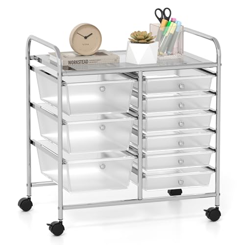 GOFLAME 9-Drawer Rolling Storage Cart, Mobile Utility Cart with Removable Drawers & Metal Frame, Art Craft Organizer Cart with Lockable Wheels, Storage Drawer Cart for Home Office, School, Clear - color: Clear, size: 9 drawer-25"x14.5"x24.5"