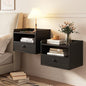 Floating Nightstand Set of 2 Modern Night Stands with Drawer and Open Shelf | Cubby Small Bedside End Table with Charging Station Wall Mounted Nightstands Set 2 for Bedroom Black - color: Black