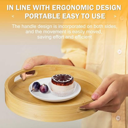 Lazy Susan Organizer Homerays 13 Inch Non-Skid Bamboo Lazy Susan for Kitchen Rotating Spice Rack with Handles, Wood Turntable for Kitchen Cabinet,Countertop (Bamboo, Large) - size: 13" High Rim Bamboo