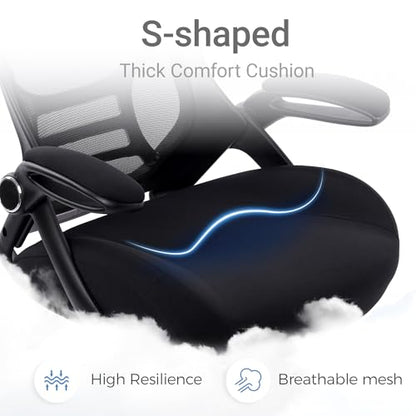 HYLONE Big and Tall 400lbs Heavy Duty Office Chair, 5" Thickened Seat Ergonomic Desk Chair with Adjustable Armrests, Home Office Computer Chairs for Long Hours Mesh Executive Chair(Black) - color: Black, size: Thicken Cushion