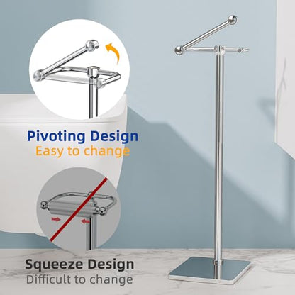 RUACQ Bathroom Toilet Paper Holder Stand, Chrome | Dual-Post Pivoting Free Standing Toilet Roll Holder with Weighted Base, Anti-drop Design 304 Stainless Steel Tissue Stand - color: Chrome, size: Free Standing