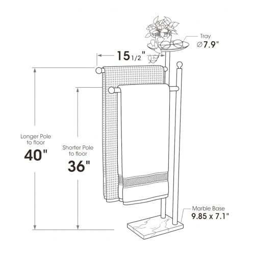 Songtec Bath Towel Rack Stand for Bathroom, 2-Tier Towel Holder Stand for Bath Towels Max to 68” & 60” Long, Practical Shelf on Top for Phone, Shampoo, Body Wash