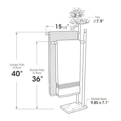 Songtec Bath Towel Rack Stand for Bathroom, 2-Tier Towel Holder Stand for Bath Towels Max to 68” & 60” Long, Practical Shelf on Top for Phone, Shampoo, Body Wash