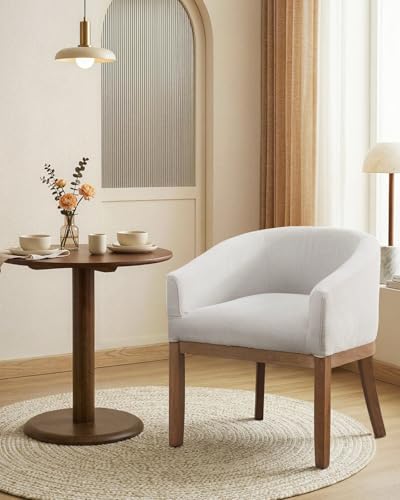 Barrel Dining Chair with Arms Set of 2, Upholstered Linen Armchair, Curved Back Mid-Century Accent Chair with Solid Wood Legs for Kitchen Dining Room, Breakfast Nook, Home Office, Beige - color: Beige