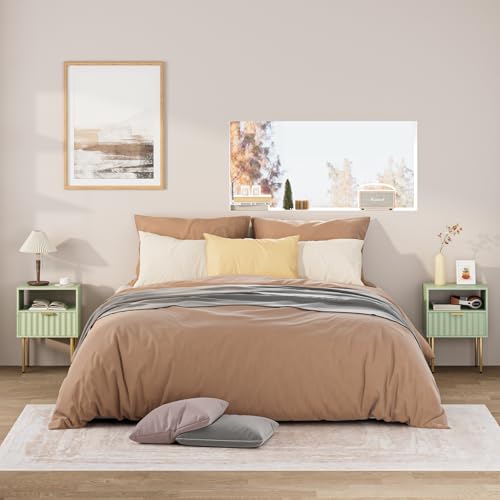 Night Stand,Modern Bedside Table with Drawer and Shelf,Green Night Stand with Gold Frame,Small Side Table for Bedroom,Living Room - color: Green
