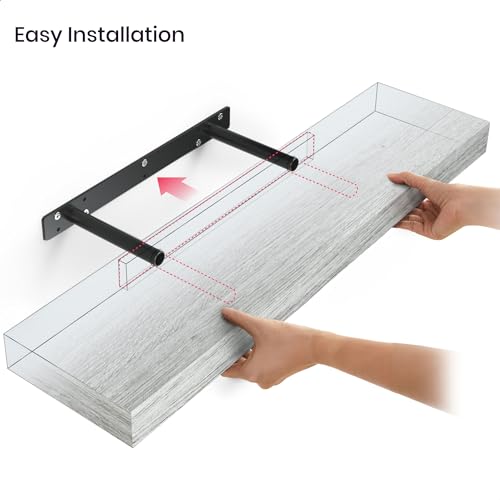 Ballucci Floating Shelves, 36" Wood Wall Shelf Set of 2, with Invisible Brackets for Bathroom, Living Room, Bedroom, Kitchen, Nursery, 6" Deep, Rustic Gray - color: Grey, size: 35.4 inches