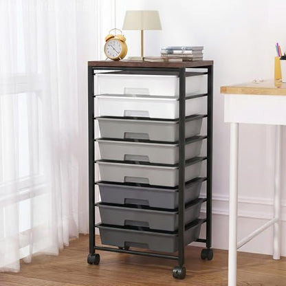 Rolling Cart with 8 Drawers, Storage Drawers Cart with Wooden Tabletop and Lockable Wheels, Craft Storage for Living Room, Office, Classroom, Craft Room, Bedroom (Gray) - color: Gray