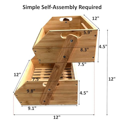 Bamboo Open-Front Stacking Storage Bin -Configurable as 2-Tier Fruit Basket