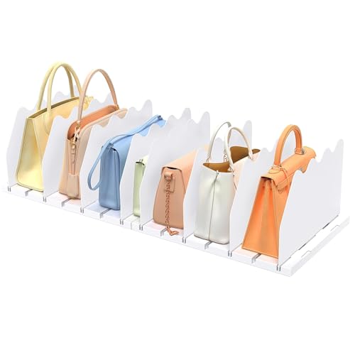 SOYO Adjustable Shelf Dividers for Closet, Purse Organizers for Bag, White | Acrylic Handbag Storage Pocketbook Organizer, Bookshelf Separators for Bedroom Armoire Wardrobe Office Cabinet - color: White