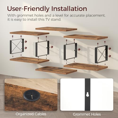 MAHANCRIS 43.7” Floating TV Stand with Power Outlet, Wall-Mounted Entertainment Center, Floating Metal Frame Media Console Shelf for Under TV Storage, for Living Room, Bedroom, Rustic Brown TVHR101E01 - color: Rustic Brown