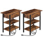 HOOBRO Set of 2 End Tables, Side Table with Charging Station, Flip Top Nightstand with USB Ports and Outlets, Bedside Tables with Shelf for Small Spaces, Living Room, Bedroom, Rustic Brown BF341BZP201 - color: Rustic Brown + Black
