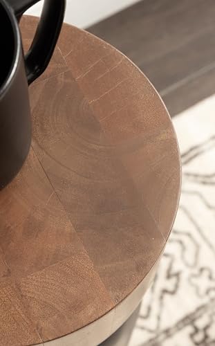 Kate and Laurel Teo Transitional Round Mango Wood Drink Table, 8 x 8 x 22, Walnut Brown and Black, Modern Sculptural Bedroom Nightstand with Unique Pedestal Table Design for Use as Indoor Plant Stand - color: Black/Walnut Brown