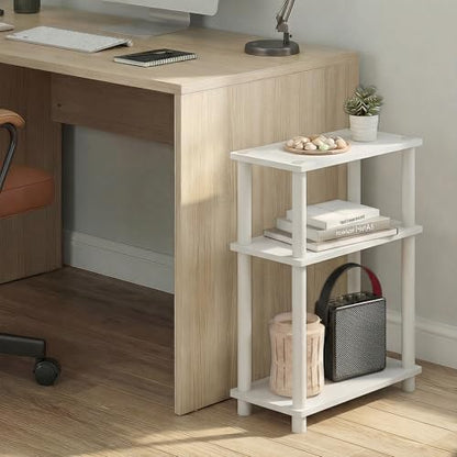 Furinno Turn-N-Tube Narrow Side Table, 3-Tier Rectangular Modern End Table with Storage Shelf, Slim Toolless Assembly Nightstand, Night Stand, Bedside Table, for Living Room, Bedroom, White - color: White/White
