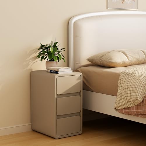 AQIMUELE Narrow Bedside Table,Narrow Night Stand with Drawers,Small Night Stand with Leather Surface for Bedroom - color: Beige (3 Drawers), size: 11.8"W