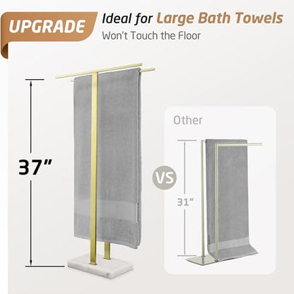 KES Brushed Gold Standing Towel Rack, 37" H, Heavy Marble Base, Bathroom | Equal-Height, Fits Large Bath Towels, Freestanding Design, Modern Luxury, 18/8 Stainless Steel Rustproof - color: Gold, size: 37" H (Equal-height)