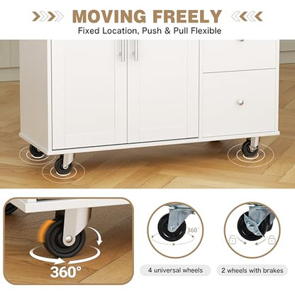 Shintenchi Kitchen Island with Folding Drop Leaf, Rolling Island Table with Storage, Kitchen Cabinet on Wheels with Seating Area for Kitchen, Bar Cart with Cabinet, White - color: White
