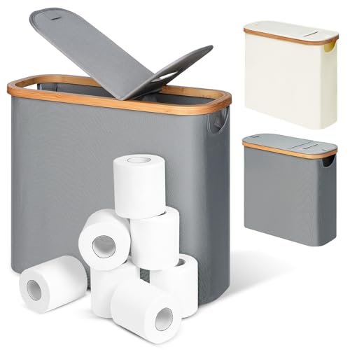 efluky Toilet Paper Storage and Holder 2 in 1, Toilet Paper Storage with Lid for Bathroom 28L, Free Standing Holder Organizer Holds Up to 9-12 Rolls, Grey - color: Grey, size: 2-in-1